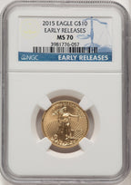 2015 $10 Quarter-Ounce Gold Eagle ER Blue NGC MS70