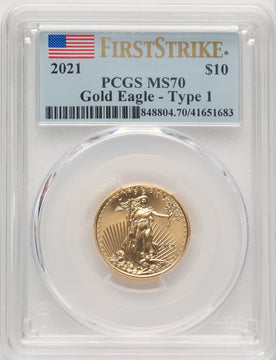 2021 $10 Quarter Ounce Gold Eagle Type One First Strike FS Flag PCGS MS70