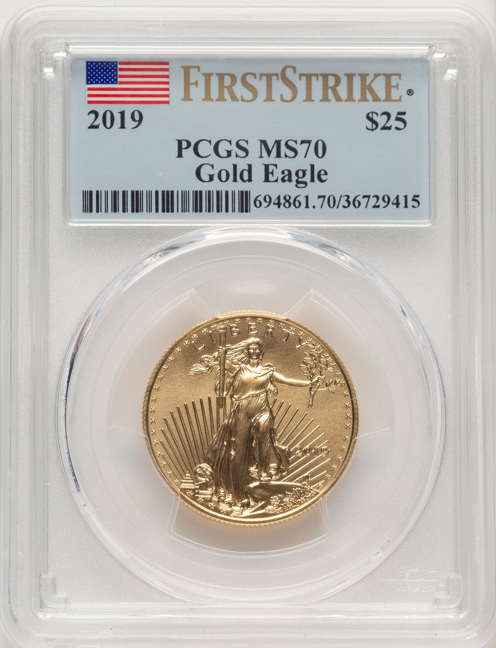 2019 $25 Half Ounce Gold Eagle First Strike FS Flag PCGS MS70