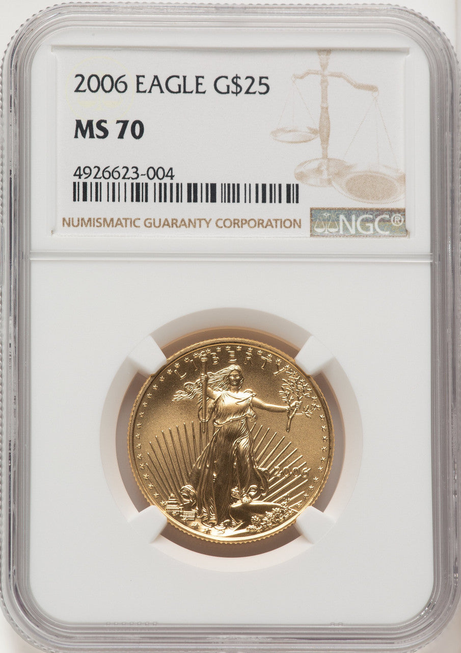 2006 $25 Half-Ounce Gold Eagle Brown Label NGC MS70