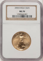 2004 $25 Half-Ounce Gold Eagle Brown Label NGC MS70 (520625020)