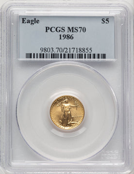 1986 $5 Tenth-Ounce Gold Eagle PCGS MS70