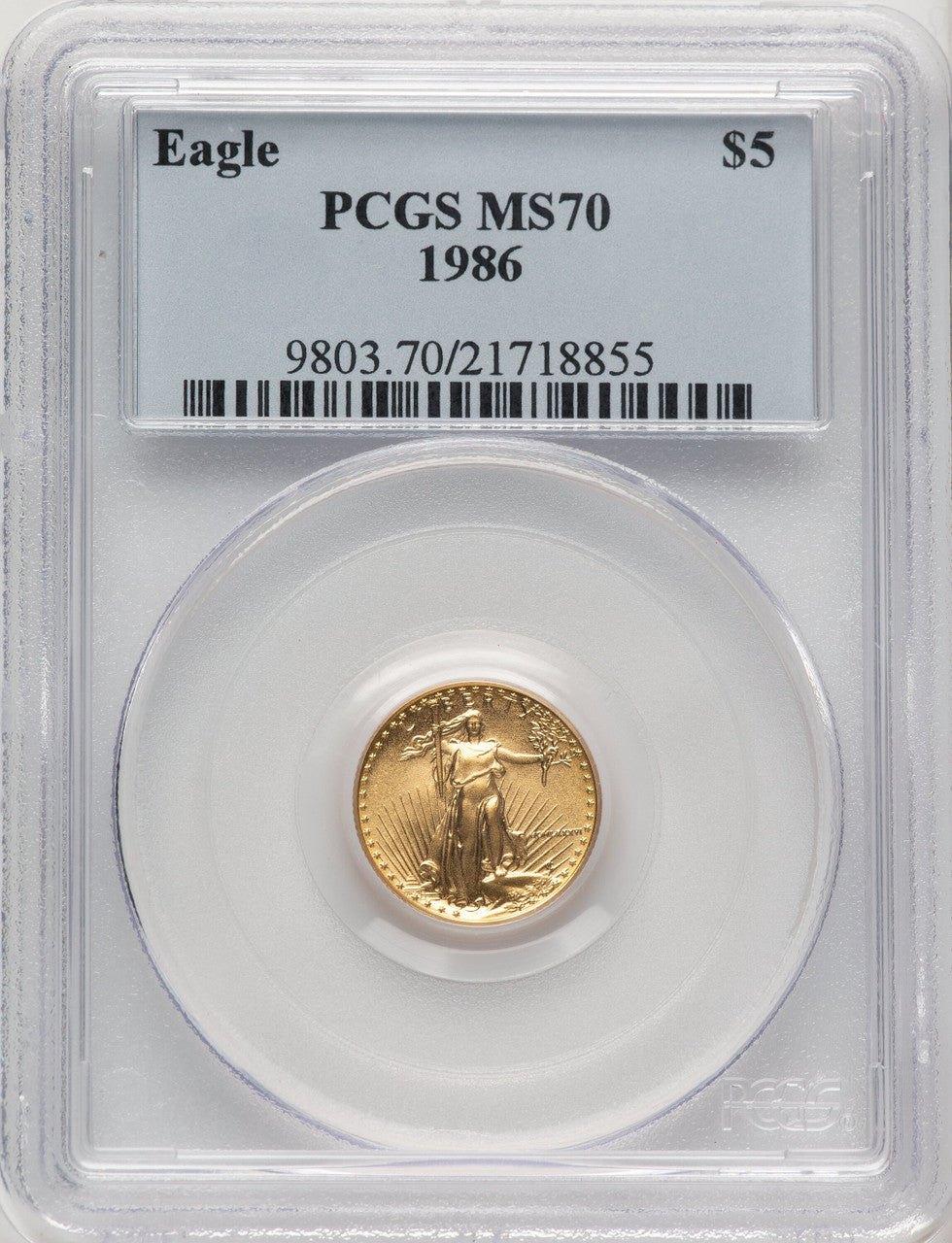 1986 $5 Tenth-Ounce Gold Eagle PCGS MS70