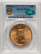 1911-S $20 CAC Saint-Gaudens Double Eagle PCGS MS64