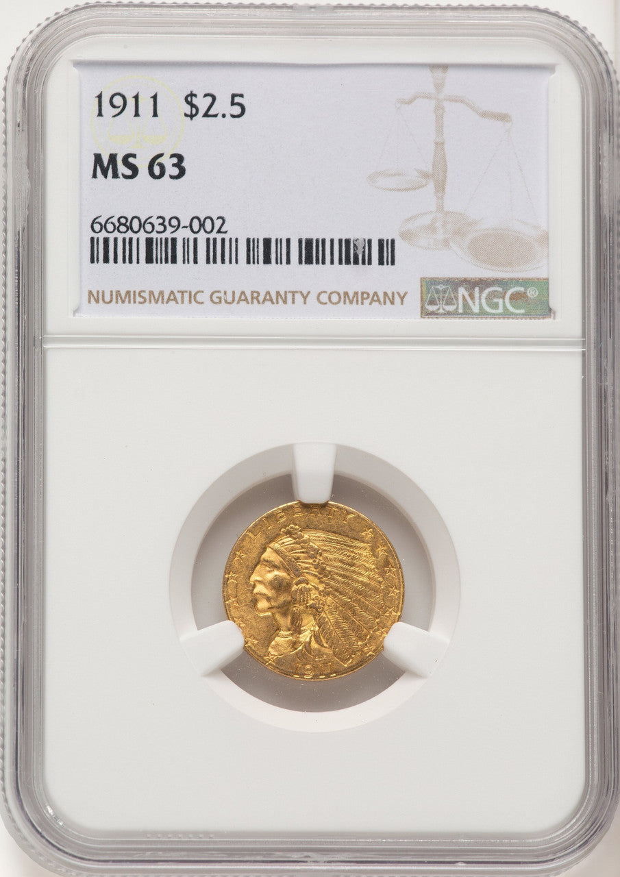 1911 $2.50 Indian Quarter Eagle NGC MS63