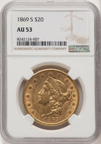1869-S $20 Liberty Double Eagle NGC AU53
