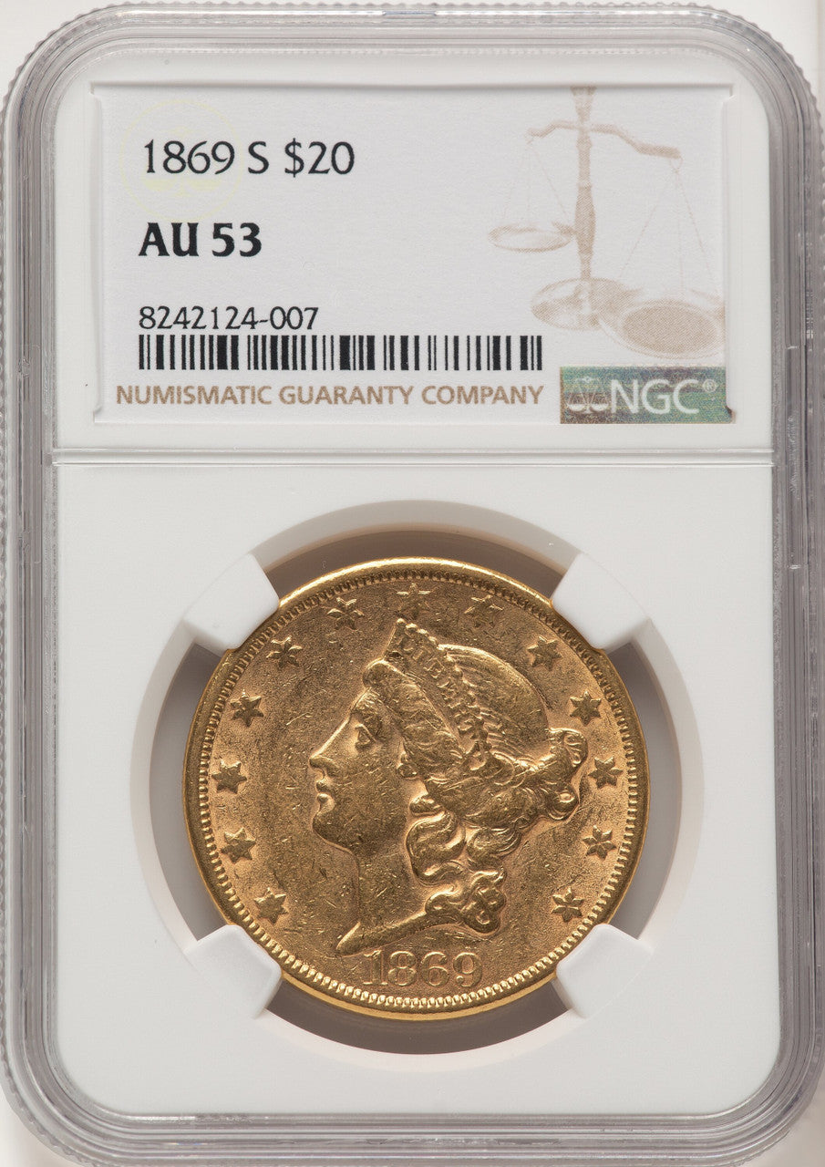 1869-S $20 Liberty Double Eagle NGC AU53