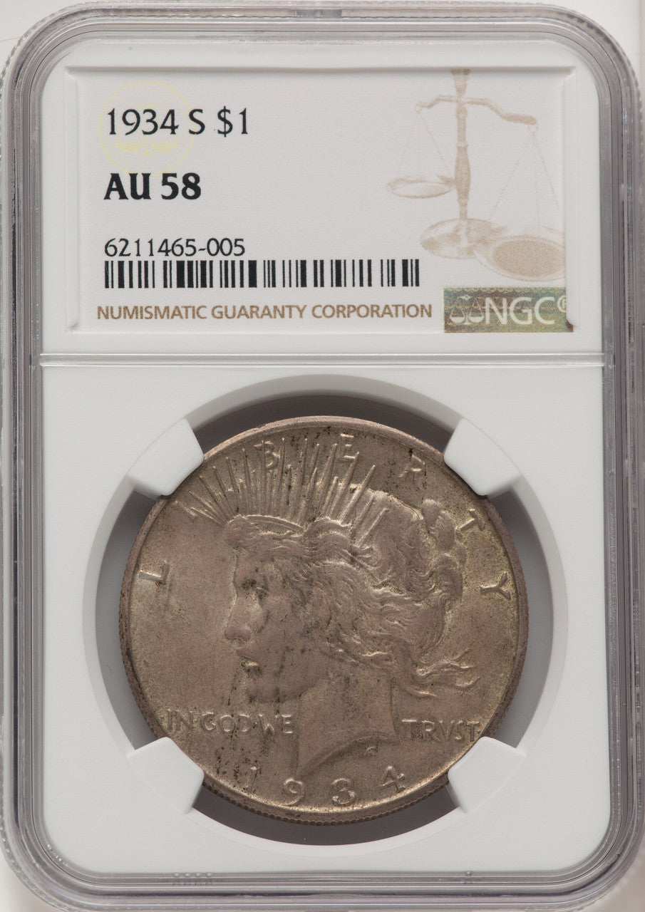 1934-S Peace Dollar NGC AU58 (774606012)