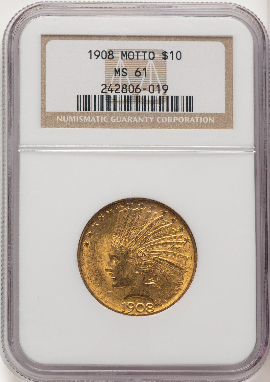 1908 $10 MOTTO Indian Eagle NGC MS61 (774647041)