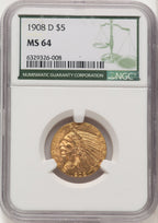 1908-D $5 Green Label Indian Half Eagle NGC MS64 (774667022)