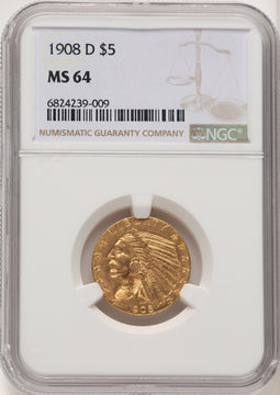 1908-D $5 Indian Half Eagle NGC MS64 (774667021)
