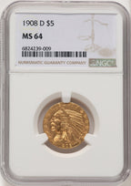 1908-D $5 Indian Half Eagle NGC MS64 (774667021)