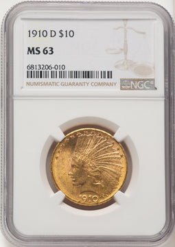 1910-D $10 Indian Eagle NGC MS63 (774667028)