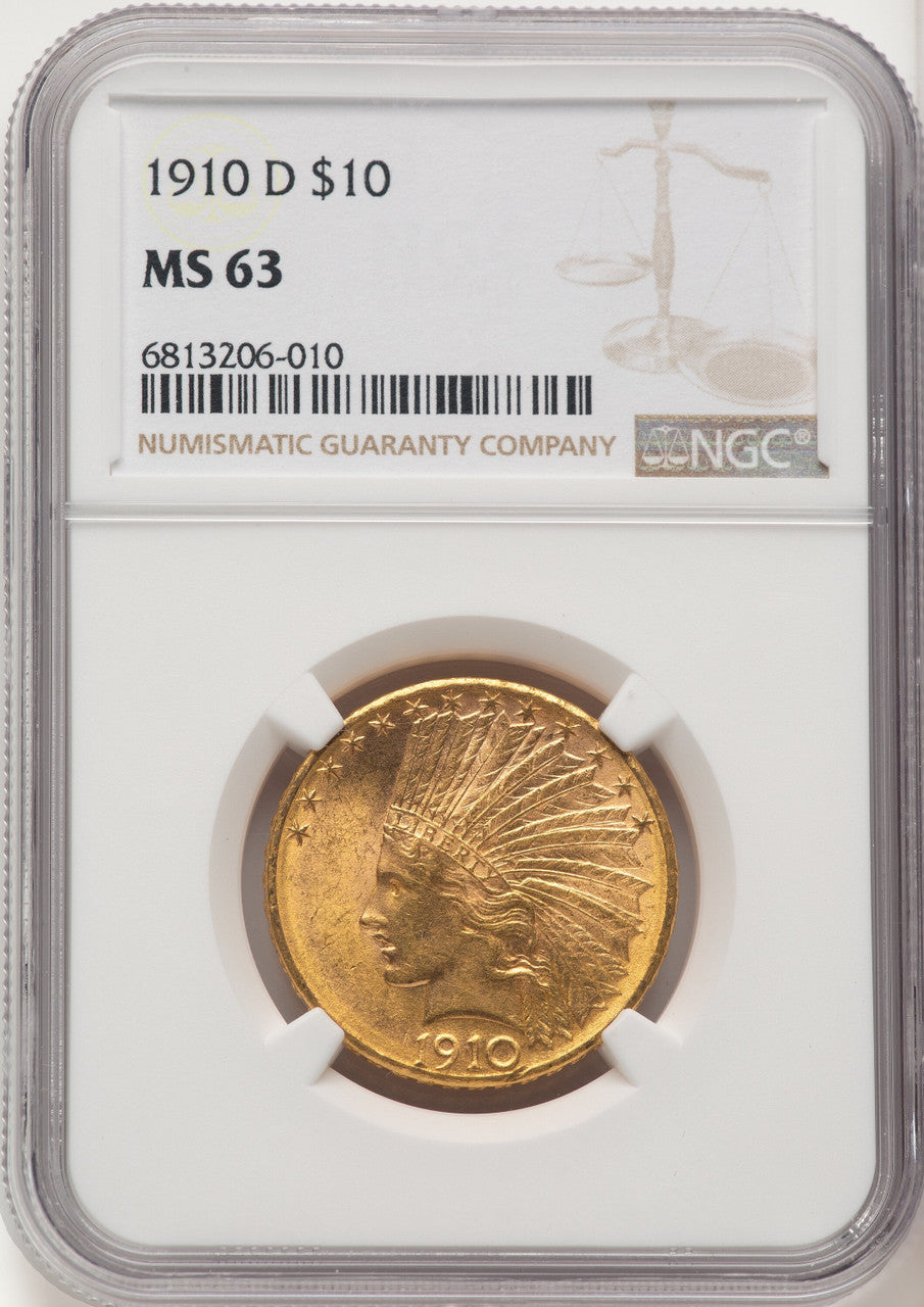 1910-D $10 Indian Eagle NGC MS63 (774667028)
