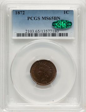 1872 1C BN CAC Indian Cent PCGS MS65