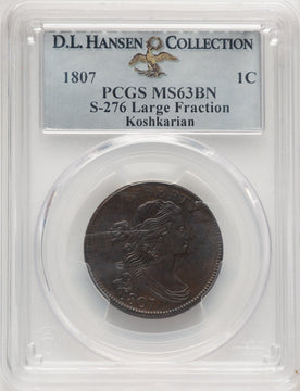 1807 1C S-276 Large Fraction Large Cent PCGS MS63