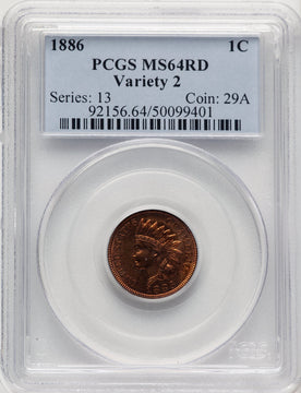 1886 1C Type Two RD Indian Cent PCGS MS64