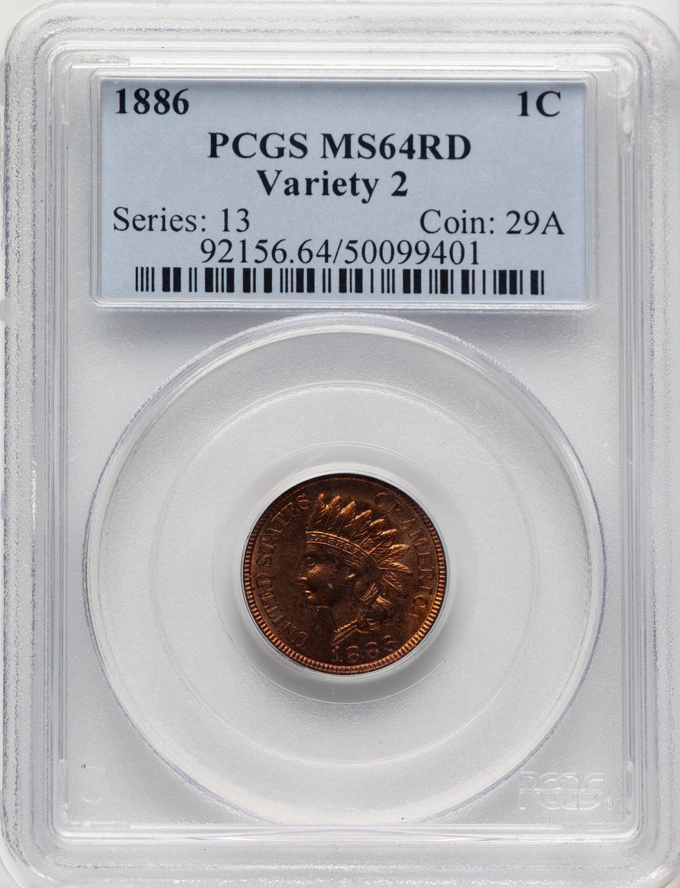 1886 1C Type Two RD Indian Cent PCGS MS64
