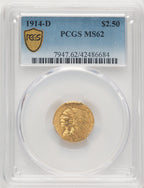 1914-D $2.50 Indian Quarter Eagle PCGS MS62 (774783037)