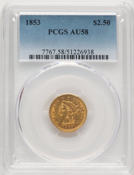1853 $2.50 Liberty Quarter Eagle PCGS AU58 (774890045)