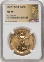 1987 $50 One-Ounce Gold Eagle Saint Gaudens Label NGC MS70 (518842018)