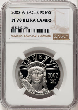 2002-W $100 One-Ounce Platinum Eagle Statue of Liberty Brown Label NGC PF70 (774692004)