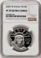 2002-W $100 One-Ounce Platinum Eagle Statue of Liberty Brown Label NGC PF70 (774692004)