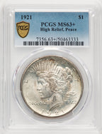 1921 Peace Peace Dollar PCGS MS63+