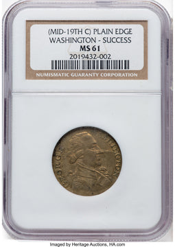 Washington Success Medal Large Size Plain Edge Colonials NGC MS61