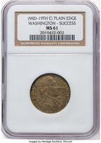 Washington Success Medal Large Size Plain Edge Colonials NGC MS61