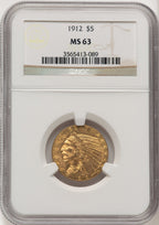 1912 $5 Indian Half Eagle NGC MS63 (774941001)