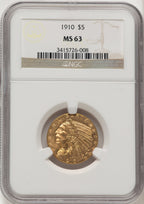 1910 $5 Indian Half Eagle NGC MS63 (774941002)