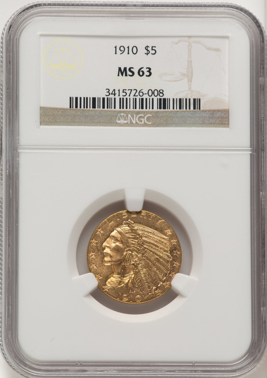 1910 $5 Indian Half Eagle NGC MS63 (774941002)