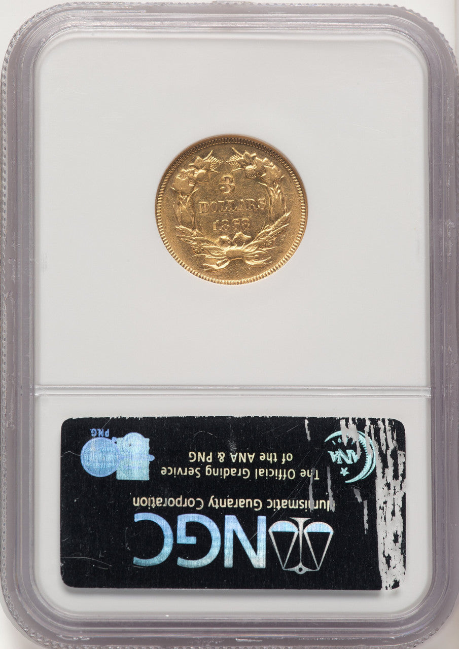 1868 $3 Three Dollar Gold Pieces NGC AU53