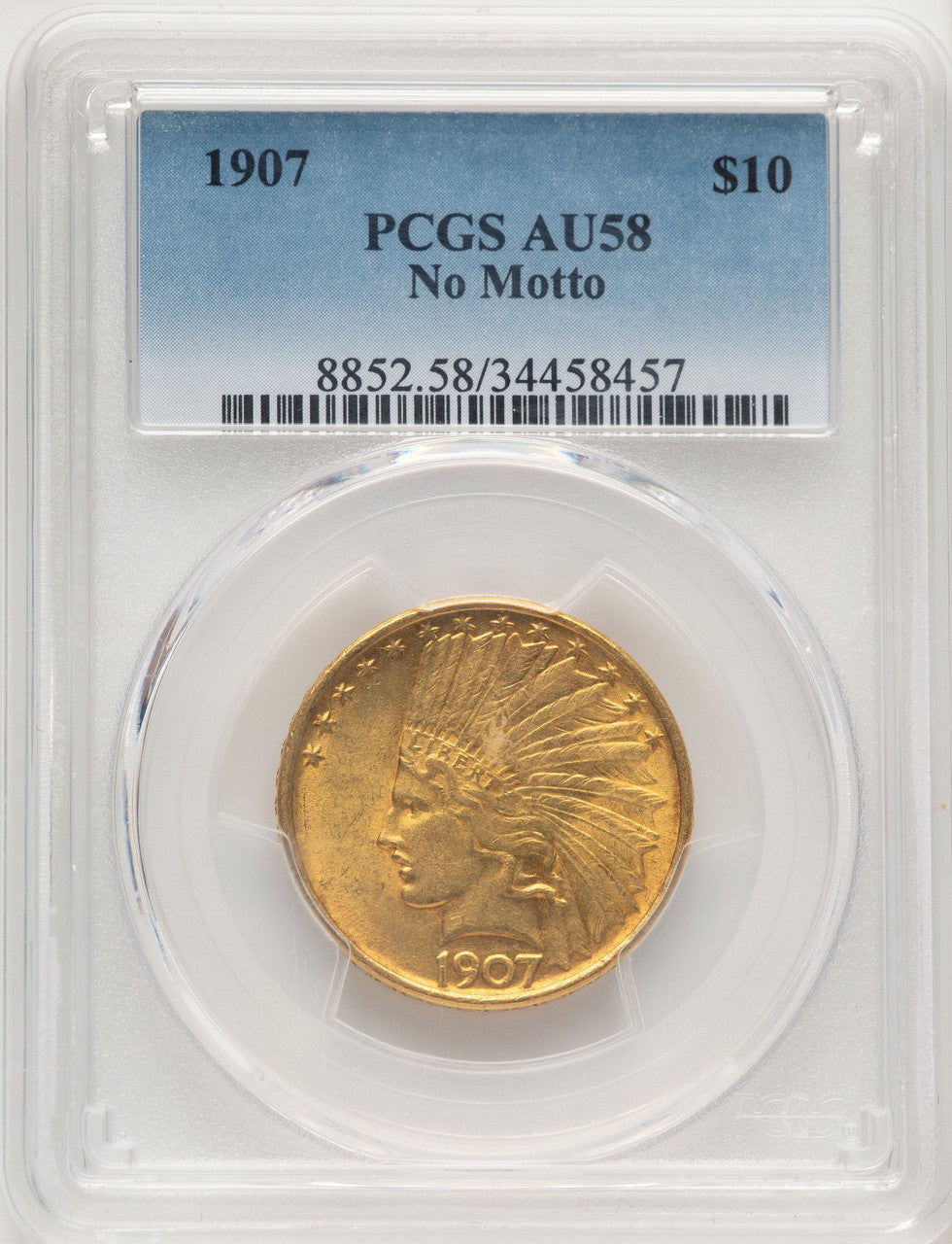 1907 $10 No Motto Indian Eagle PCGS AU58