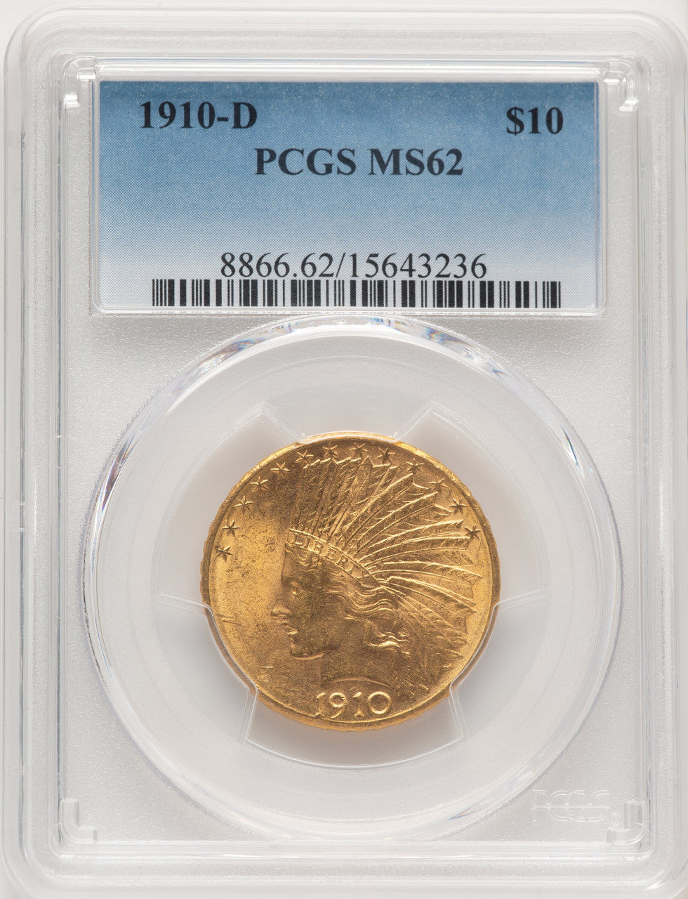 1910-D $10 Blue Gradient Indian Eagle PCGS MS62
