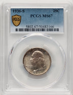 1936-S 25C Washington Quarter PCGS MS67