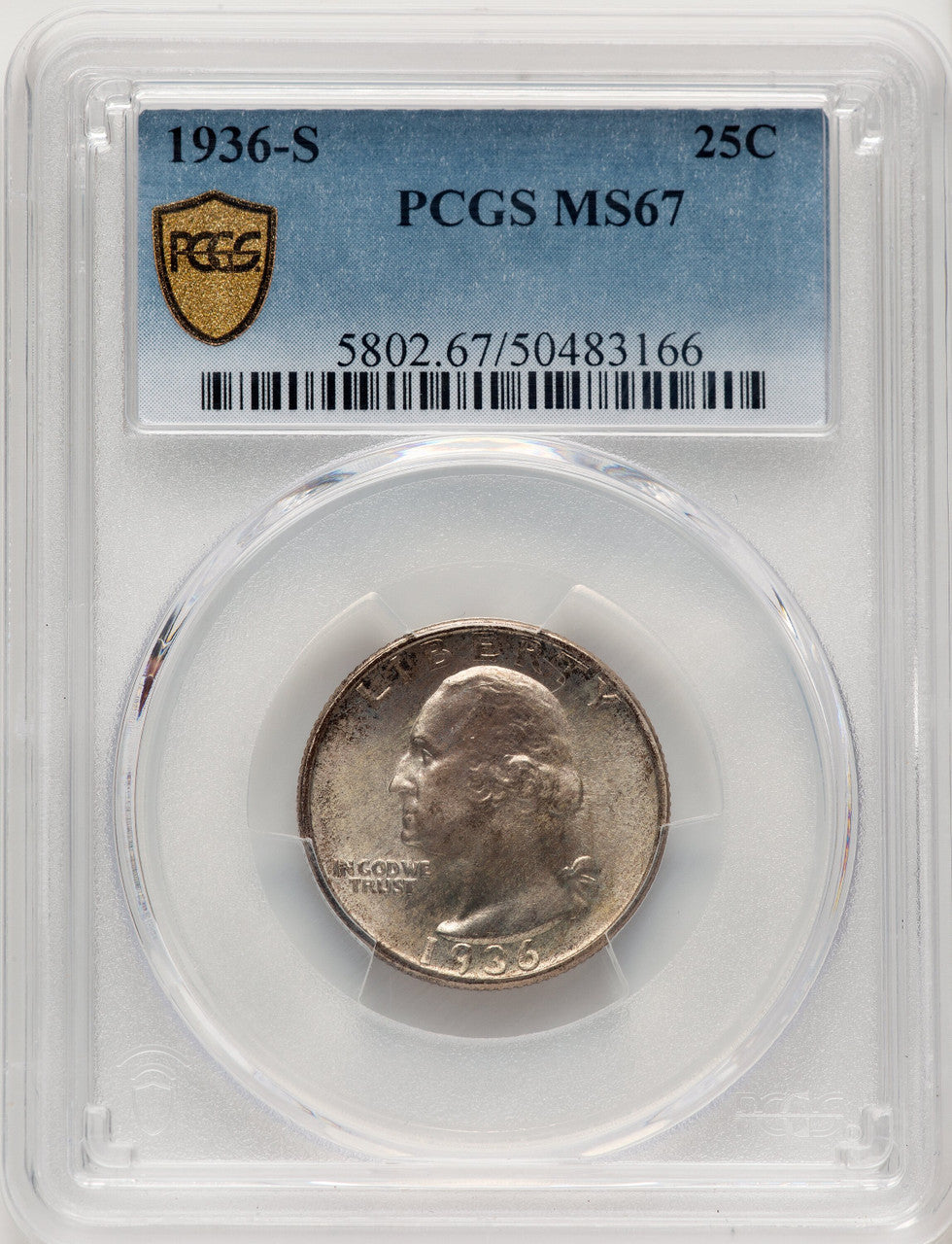 1936-S 25C Washington Quarter PCGS MS67
