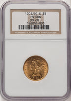 1901/0-S $5 FS-301 Liberty Half Eagle NGC MS60