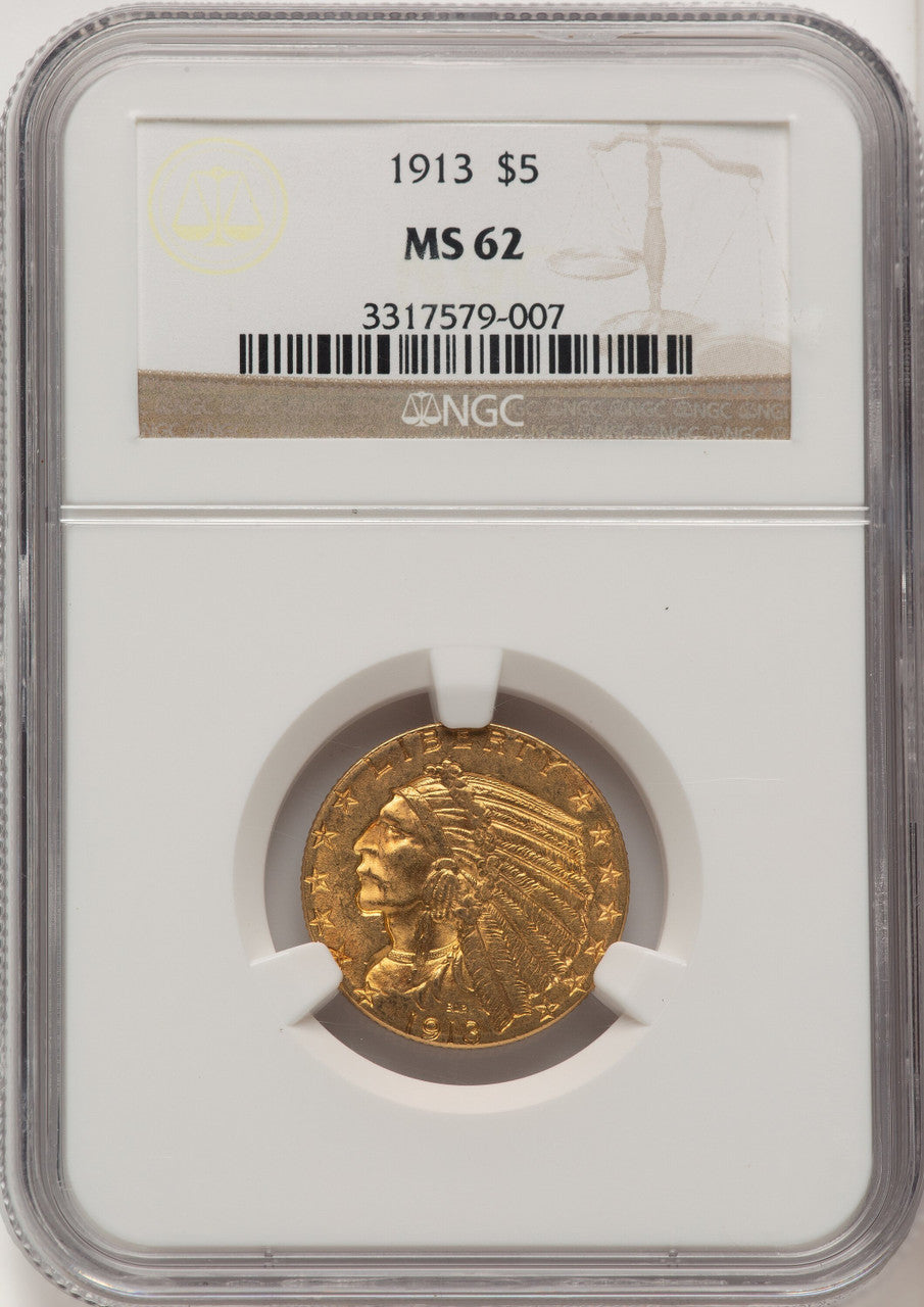 1913 $5 Indian Half Eagle NGC MS62