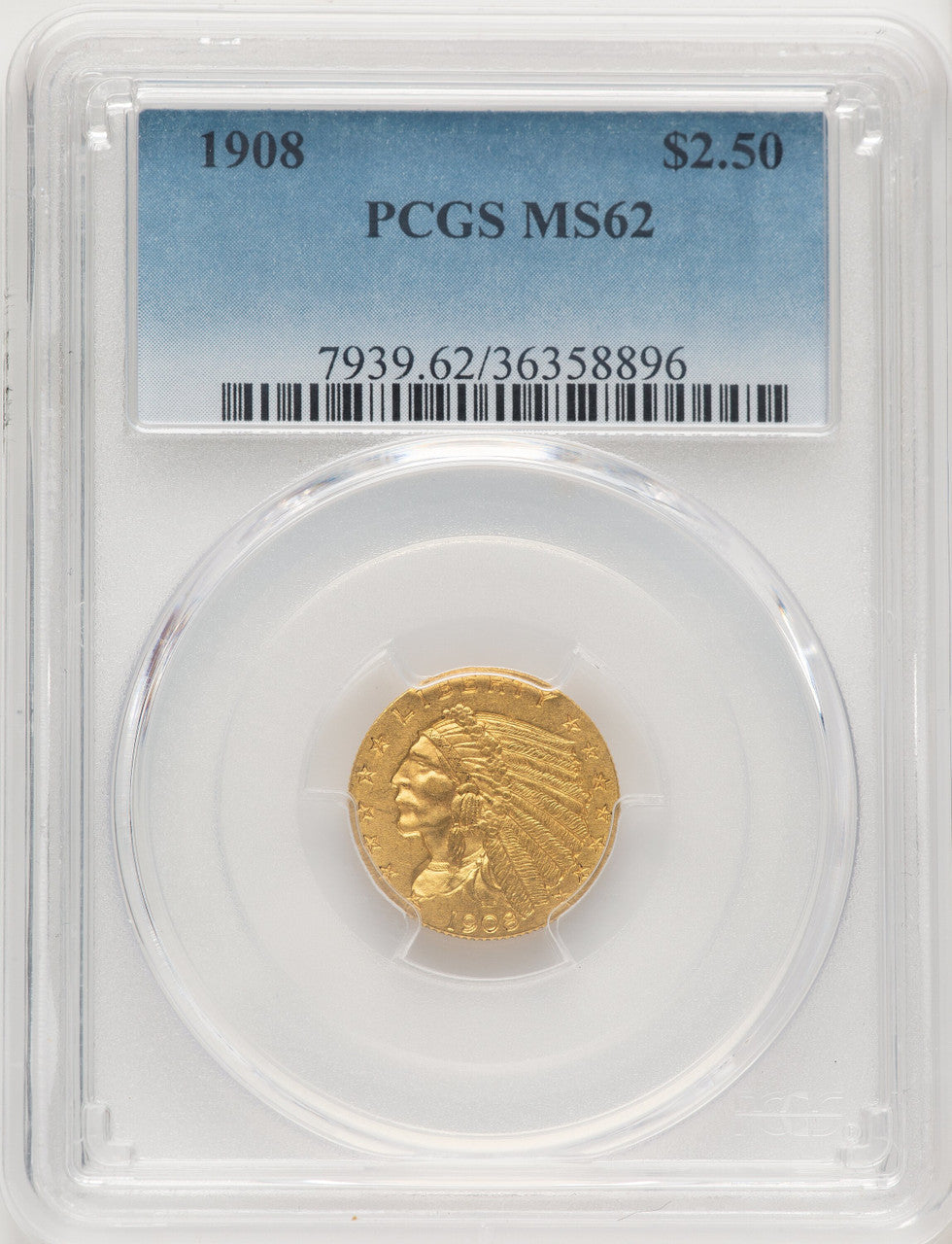 1908 $2.50 Blue Gradient Indian Quarter Eagle PCGS MS62