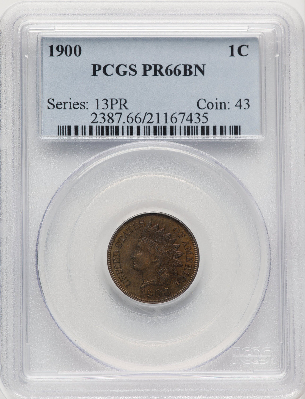 1900 1C BN Proof Indian Cent PCGS PR66