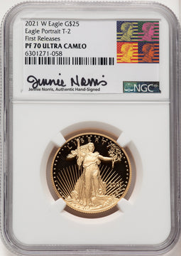 2021-W G$25 Half Ounce Gold Eagle Type Two First Strike FR Jennie Norris NGC PF70