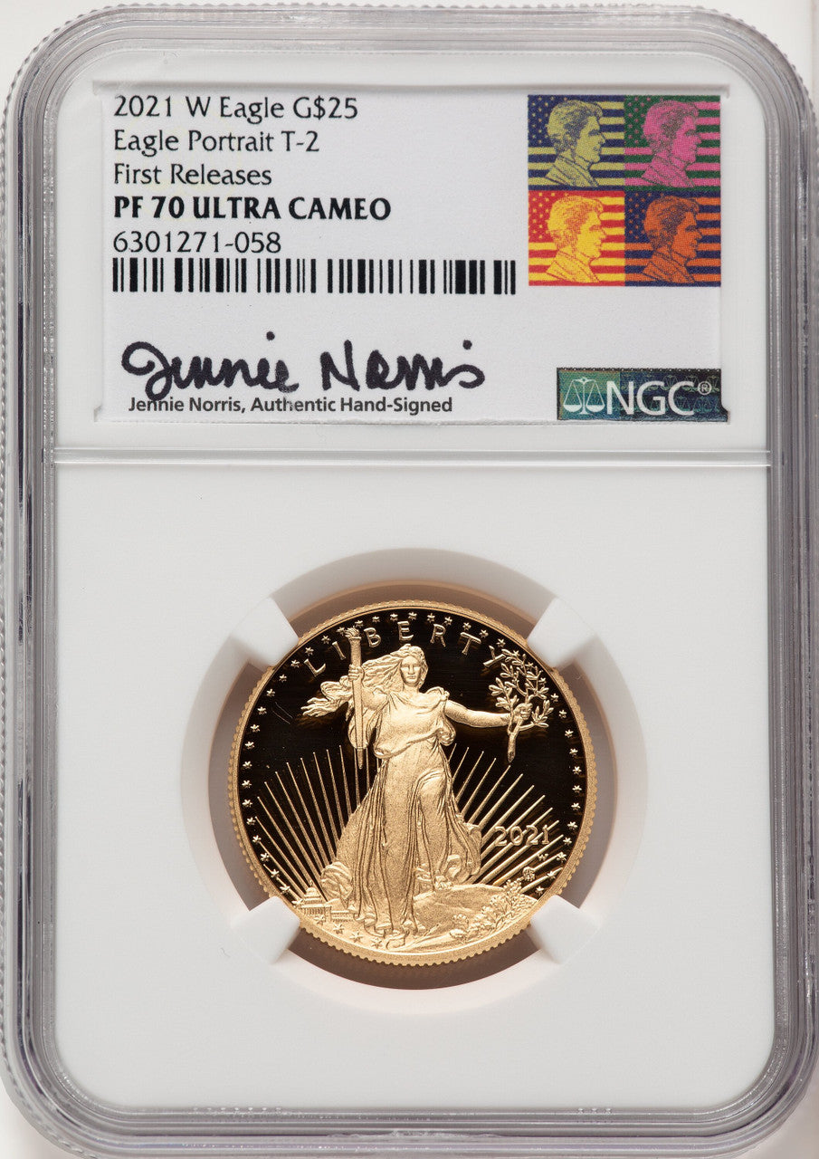 2021-W G$25 Half Ounce Gold Eagle Type Two First Strike FR Jennie Norris NGC PF70