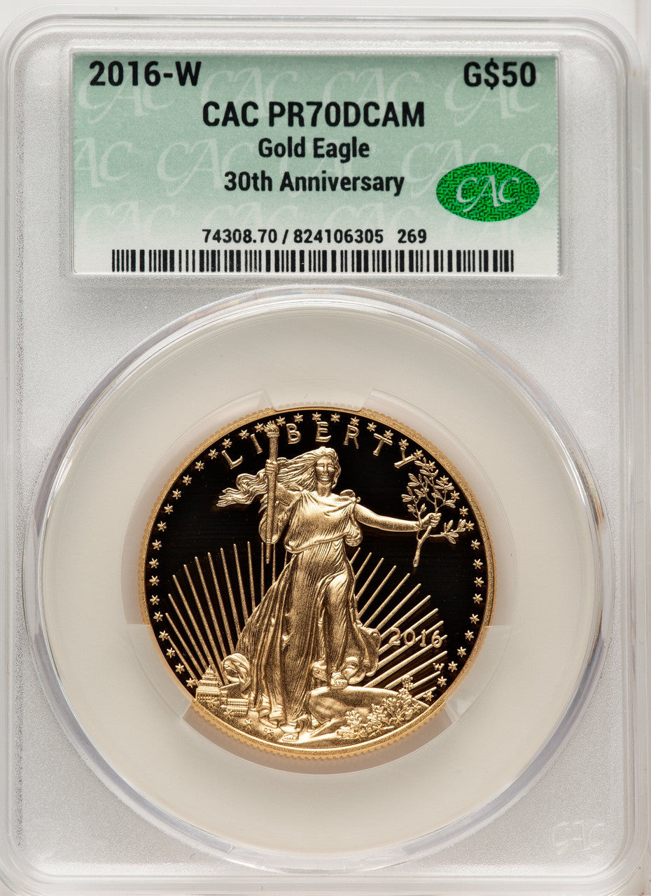 2016-W $50 One-Ounce Gold Eagle 30th Anniversary CACG PR70