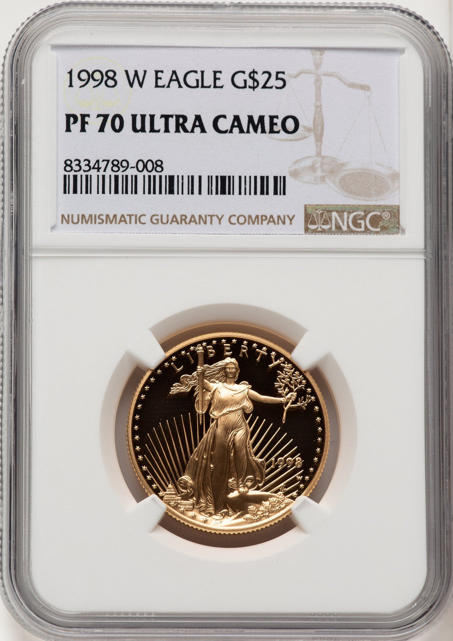 1998-W $25 Half-Ounce Gold Eagle Brown Label NGC PF70 (774348015)