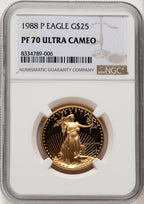 1988-P $25 Half- Ounce Gold Eagle Brown Label NGC PF70 (774348013)