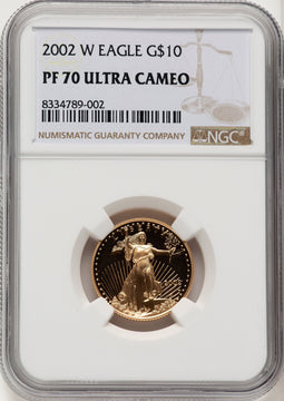 2002-W $10 Quarter-Ounce Gold Eagle Brown Label NGC PF70 (774415011)