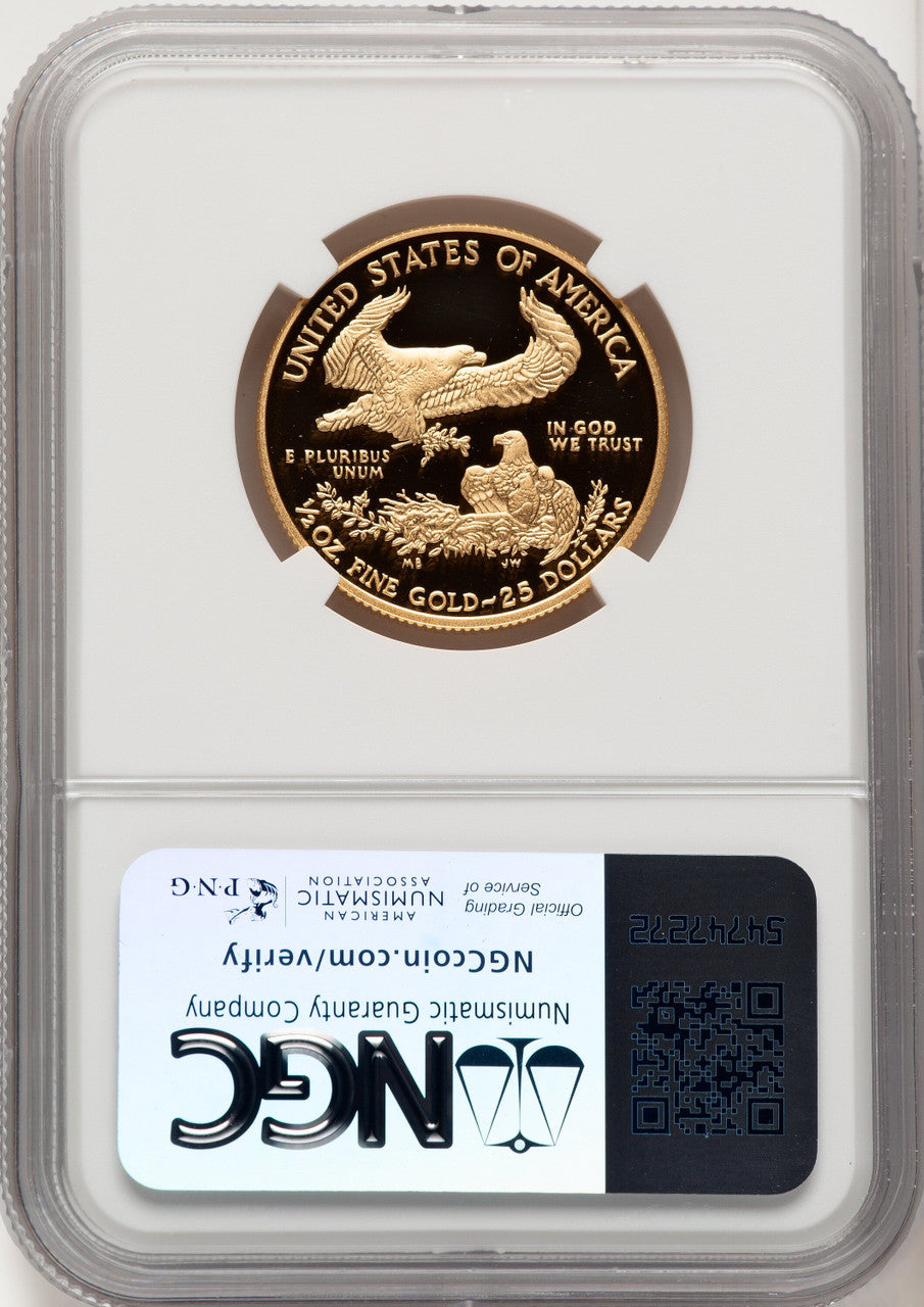 2010-W $25 Half-Ounce Gold Eagle Brown Label NGC PF70
