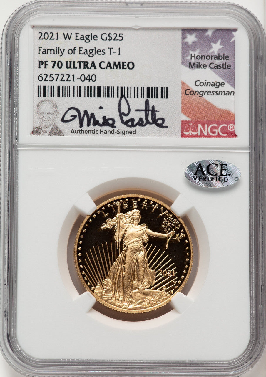 2021-W G$25 Half Ounce Gold Eagle Type One Mike Castle NGC PF70